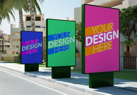 3 posters on street mock up | Print Templates ~ Creative Market