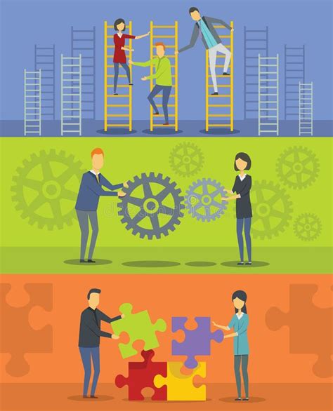 Team Building Banner Horizontal Set, Flat Style Stock Illustration ...