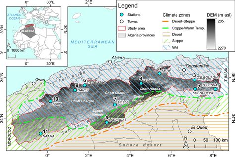 Study area in Atlas Mountains, Algeria. Weather station details names... | Download Scientific ...