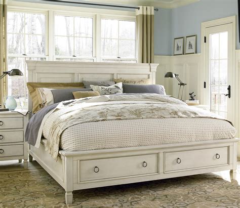 Country-Chic Wood Queen Size White Storage Bed | Zin Home