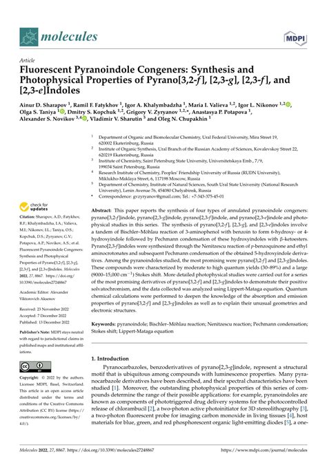 (PDF) Fluorescent Pyranoindole Congeners: Synthesis and Photophysical Properties of Pyrano[3,2-f ...