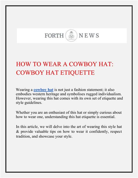 How to Wear a Cowboy Hat: Cowboy Hat Etiquette ; by Leesa Roy - Issuu