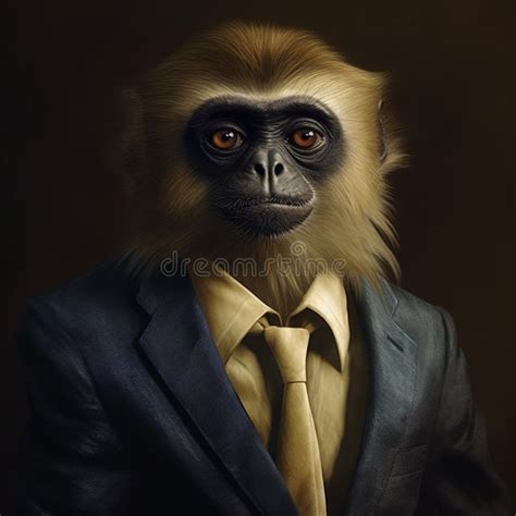 Realistic Painting of a Monkey in a Suit with Precisionism Influence Stock Illustration ...