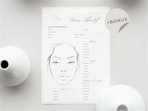 Editable Makeup Face Chart Template, Makeup Consultation Form, Make-up Consultation Chart, Eye ...