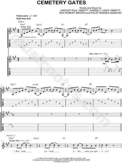 Pantera "Cemetery Gates" Guitar Tab in F# Minor - Download & Print - SKU: MN0063652