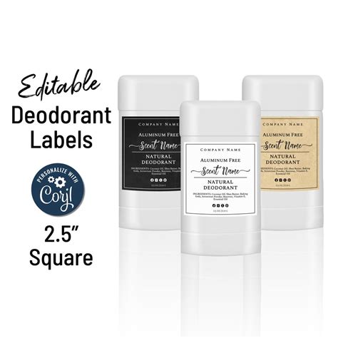 Deodorant Label Template, Lotion Bar Tube, Square 2.5 Product Label, Simply Natural Design. Edit ...