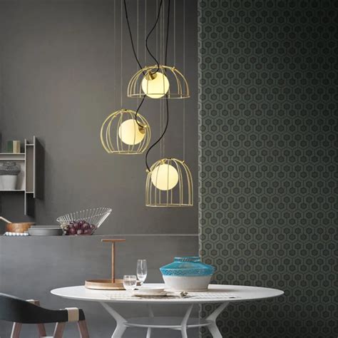 Nordic Designer Art Bird Cage Pendant Light Creative Gold Cage Dining Living Room Light Kitchen ...