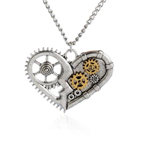 Retro Steampunk Antique Heart Pendant Mechanical Gear Chain Necklace ...