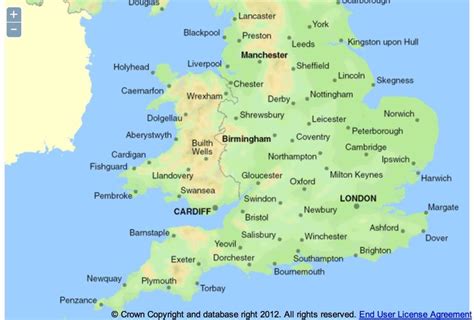 a map of england showing the major cities