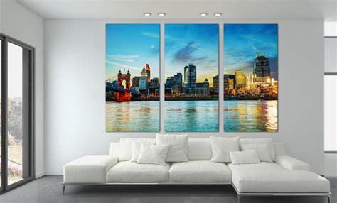 Downtown Cincinnati, Ohio Skyline Canvas Print Triptych, 3 Panel Split ...