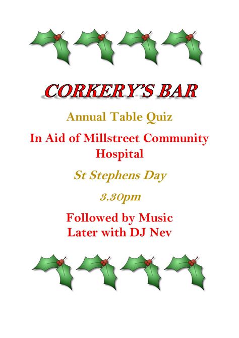Corkery’s Bar Annual Table Quiz – Millstreet.ie