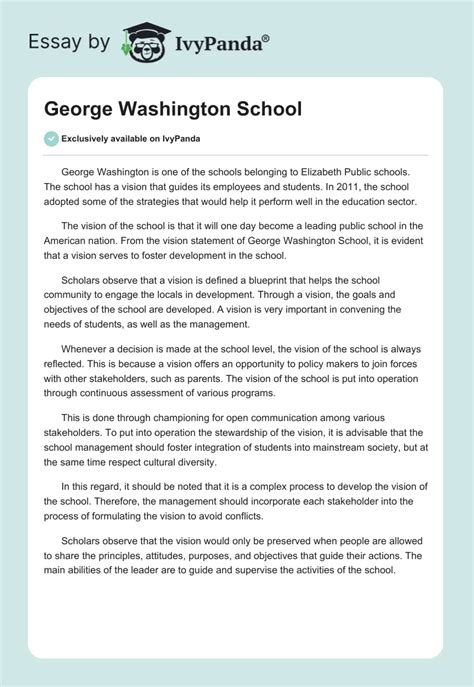 George Washington school - 1198 Words | Essay Example