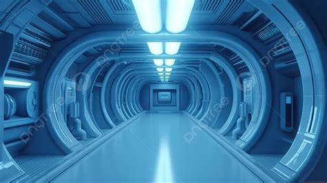 Futuristic Blue Interior 3d Rendered Factory Or Tunnel Background ...