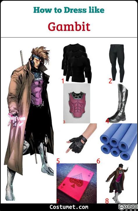 X Men Gambit Costume Cosplay Comic Superhero Male