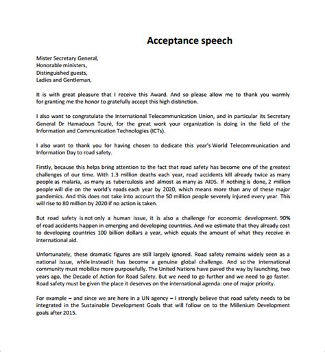 10+ Acceptance Speech Example Templates – PDF | Sample Templates