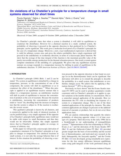 (PDF) On violations of Le Chatelier's principle for a temperature change in small systems ...