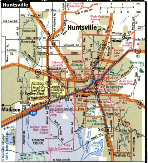 Huntsville city road map for truck drivers area town toll free highways map - USA