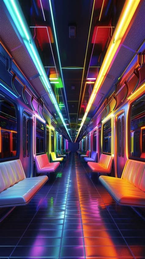 Neon-lit Futuristic Subway Interior with Colorful Lighting, Urban Transport Concept Stock Photo ...