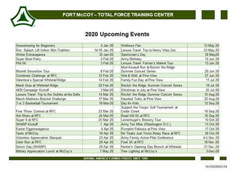 US Army MWR :: List of 2020 MWR Events