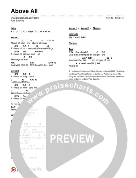 Above All Chords PDF (Paul Baloche) - PraiseCharts