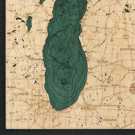 Lake Michigan Wooden Map Art | Topographic 3D Chart