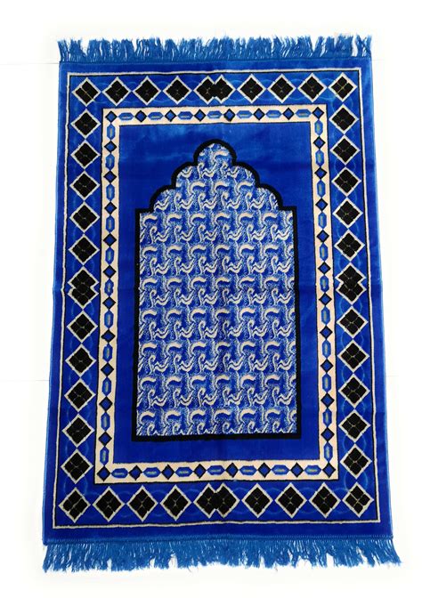 Thick & Soft Royal Blue Islamic Prayer Mat 1120g - Habibi Collections