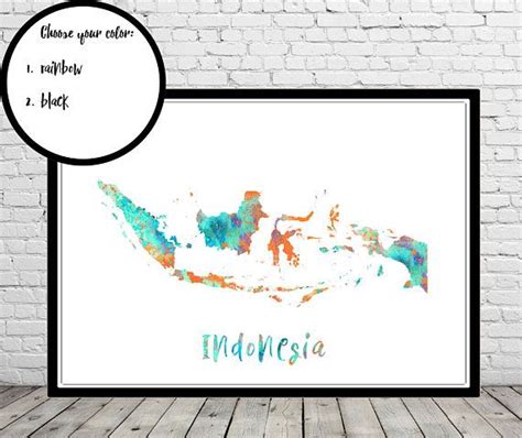 Indonesia map, Indonesia, Indonesia print, watercolor Indonesia ...