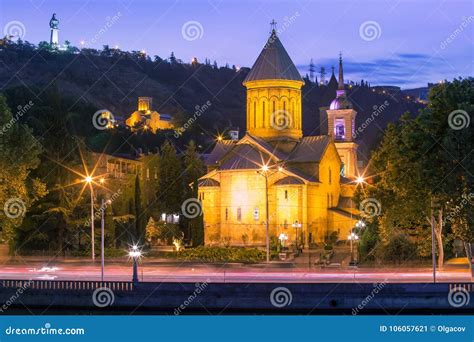 Old Town at Night, Tbilisi, Georgia. Stock Image - Image of night, cathedral: 106057621