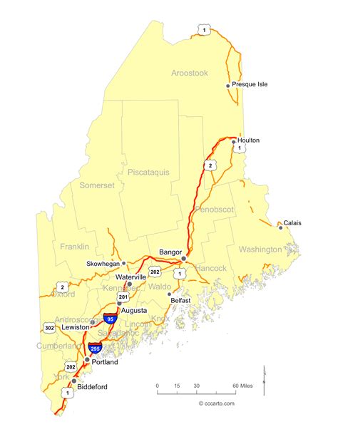 Map of Maine Cities - Maine Interstates, Highways Road Map - CCCarto.com