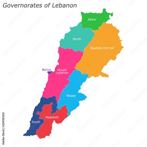 Lebanon map with governorates. Political map. Vector illustration Stock ...