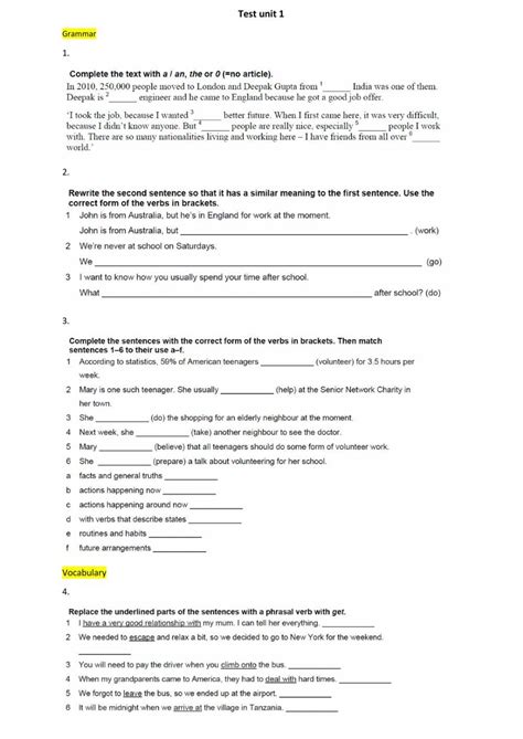 Vocabulary and grammar test | Live Worksheets