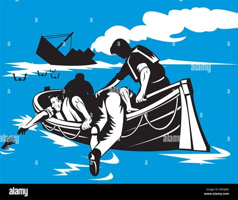 Passenger Ship Sinking Survivors in Life Raft Stock Vector Art ...