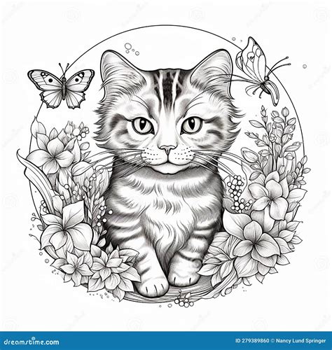 Cute Tabby Cat Coloring Page. Stock Illustration - Illustration of coloring, artwork: 279389860