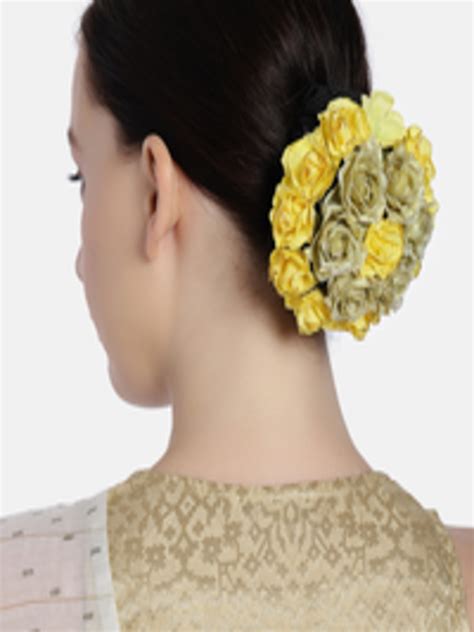 Buy AccessHer Women Yellow Handcrafted Floral Hair Bun Cover - Hair Accessory for Women 13935196 ...