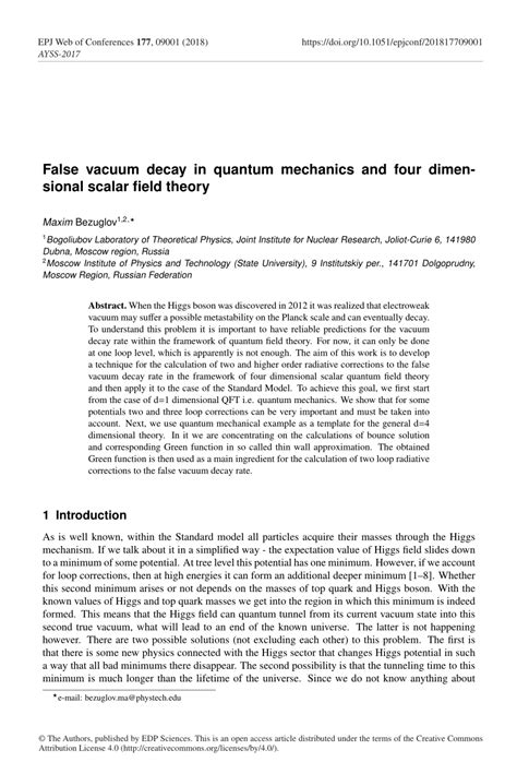 (PDF) False vacuum decay in quantum mechanics and four dimensional scalar field theory