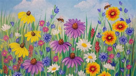 Wildflowers Acrylic Painting Tutorial LIVE Beginner Step by Step Flowers - YouTube