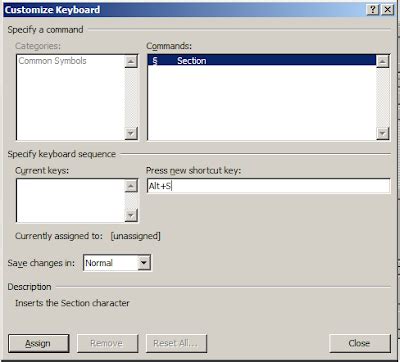 Buckeye Legal Tech: ASSIGN A SHORTCUT KEY TO THE SECTION SYMBOL