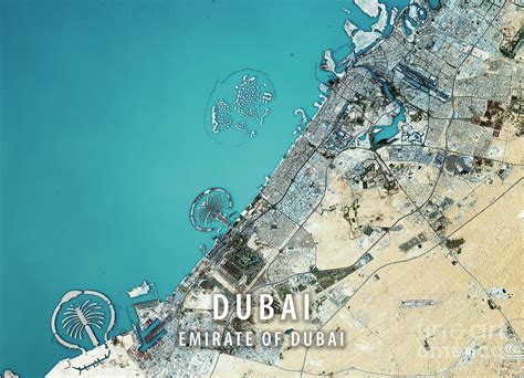 Dubai 3D Render Satellite View Topographic Map Digital Art by Frank ...