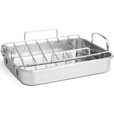 VonShef Stainless Steel Roasting Pan - 17 Inch Rectangular Roaster Pan ...