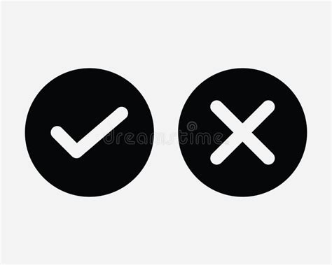 Tick and Cross Icon Right Wrong Checkmark Check X Yes No Choice Vote Confirm Select Reject Black ...