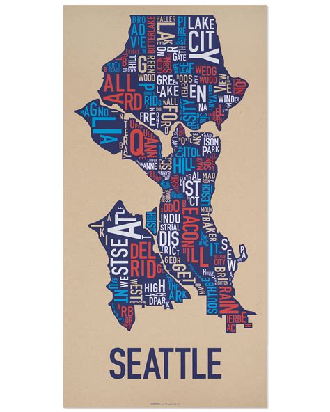 Seattle Neighborhood Map 13" x 26" Multi-Color Screenprint