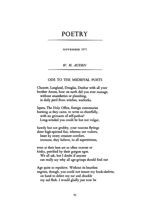 Ode to the Medieval Poets by W. H. Auden | Poetry Magazine