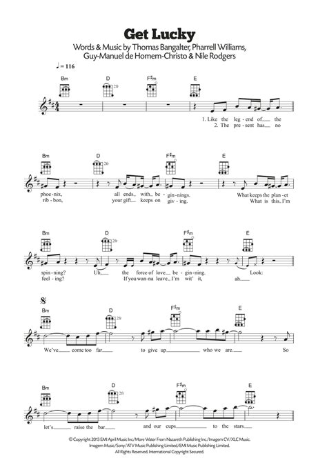 Get Lucky (featuring Pharrell Williams) Sheet Music | Daft Punk | Ukulele