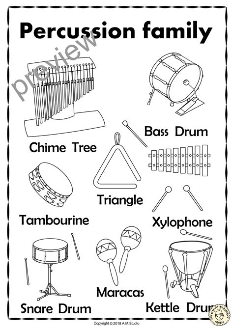 Percussion Instruments Worksheet For Kindergarten