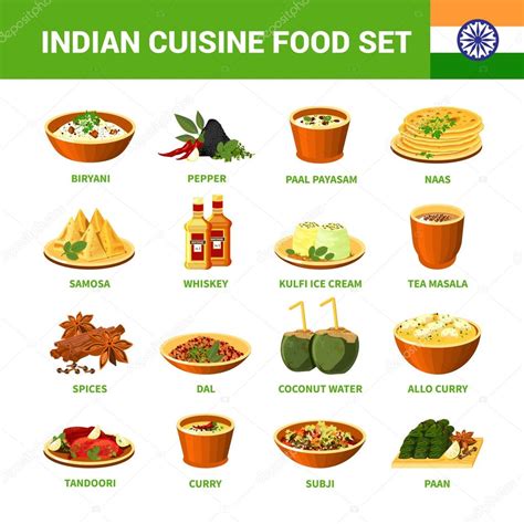 Indian Cuisine Food Set — Stock Vector © macrovector #103428224