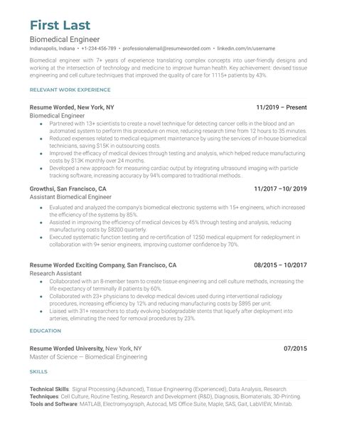 3 Biomedical Engineer Resume Examples for 2024 | Resume Worded