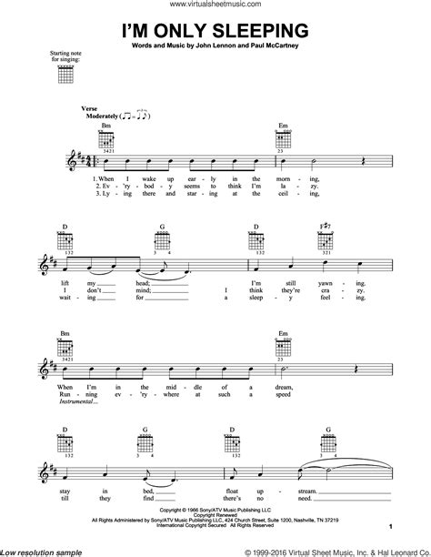 Beatles - I'm Only Sleeping sheet music for guitar solo (chords)