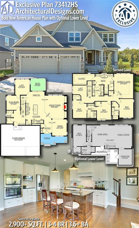 Architectural Designs New American Home Plan 73412HS gives you 3-4 ...