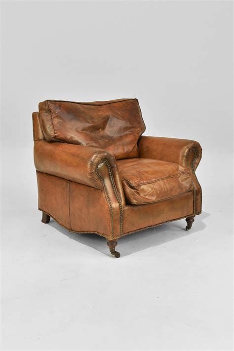 Brown Leather Club Armchair with Roll Arms & Brass Studs - The Classic ...