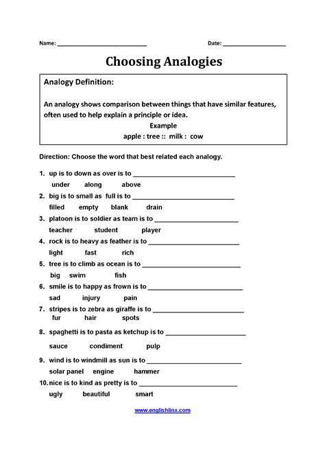 Englishlinx.com | Analogy Worksheets